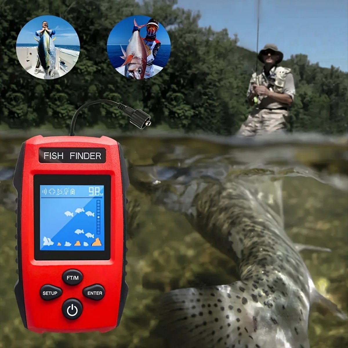 Fish Finder Transducer - Localizador de peixes lcd colorido, transdutor